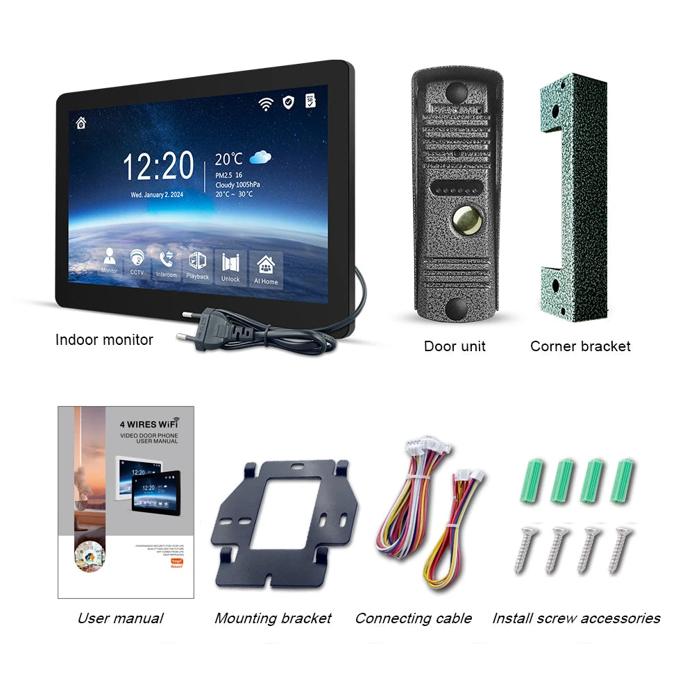 Hayway Tuya Wireless Video intercom Kit 10 "IPS Full Touch Screen 1080P Camera With Mobile Detection Support one-key Unlock