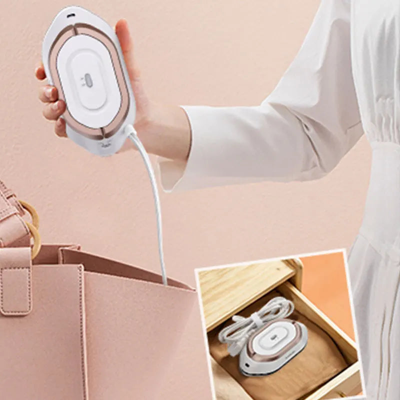 Tidesmit portable mini handheld travel iron, compact 120V/220V dual voltage dry heat press for clothes, side angle view