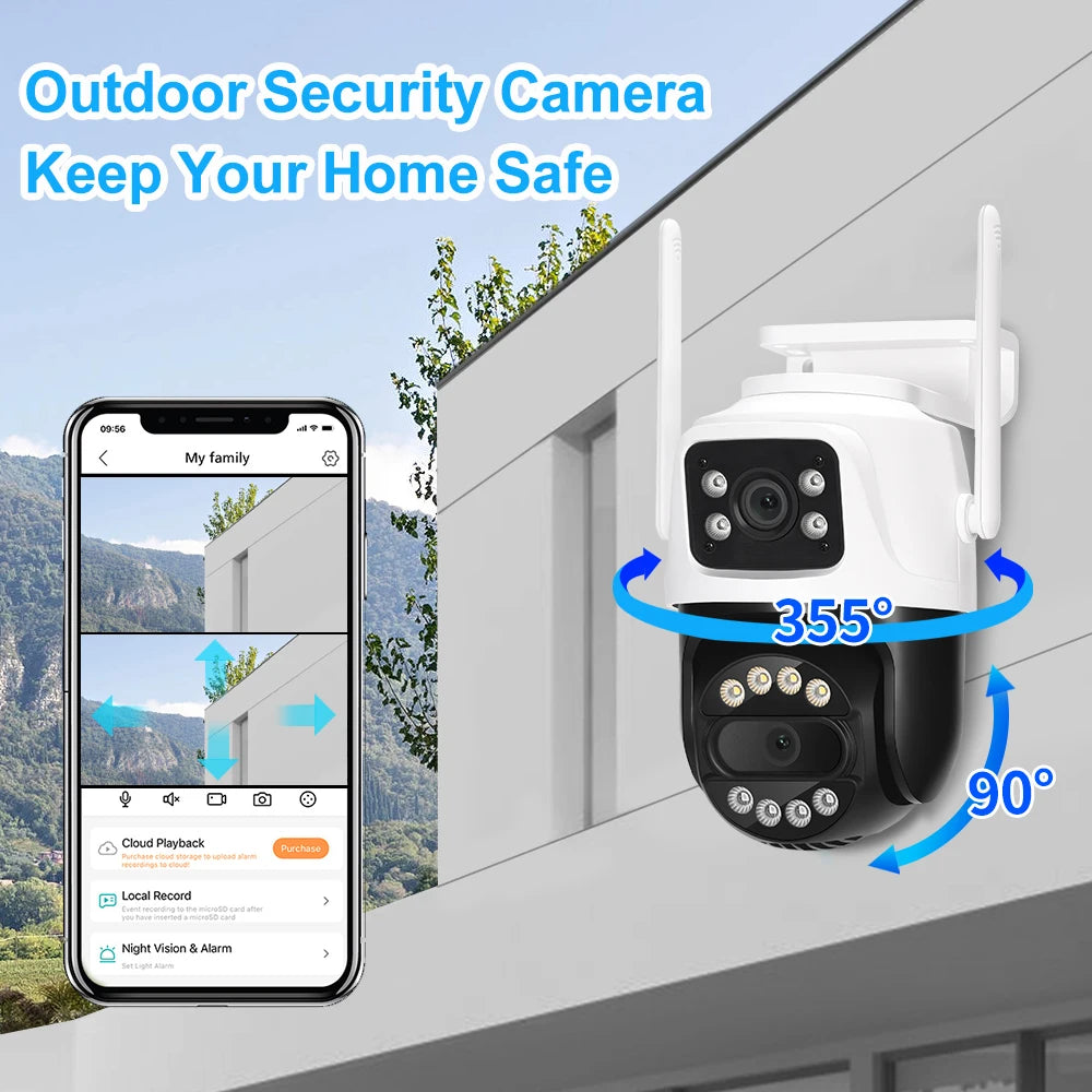 12MP PTZ WiFi IP Camera Dual Lens 2.8mm -12mm 8X Zoom 4K Outdoor AI Human Tracking CCTV Audio Home Security Surveillance Camera