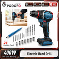 Podofo Household Multifunctional Cordless Power Drill Bare Unit, Portable Electric Screwdriver Driver With 21 Position Clutch Torque Adjustment, LED Light Compact Lightweight DIY Tool For Wood Plastic Ceramic Metal Drilling &
