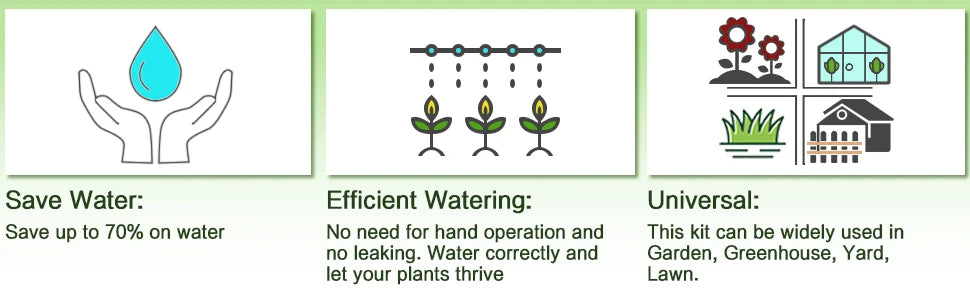 100 200FT 1/4" Drip Irrigation System Kit Automatic Garden Watering System With 16Pcs Adjustable Spray Nozzles For Garden Lawn