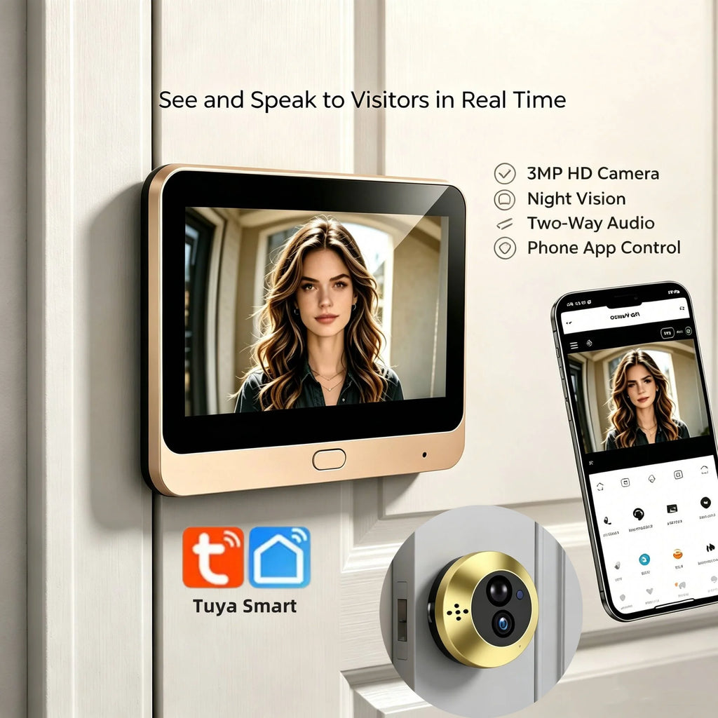 Tuya Smart Two Way Audio Door Eye Viewer With 3MP Camera Tuya 140 Degree Wide Angle Night Vision Video Door Phone Intercom
