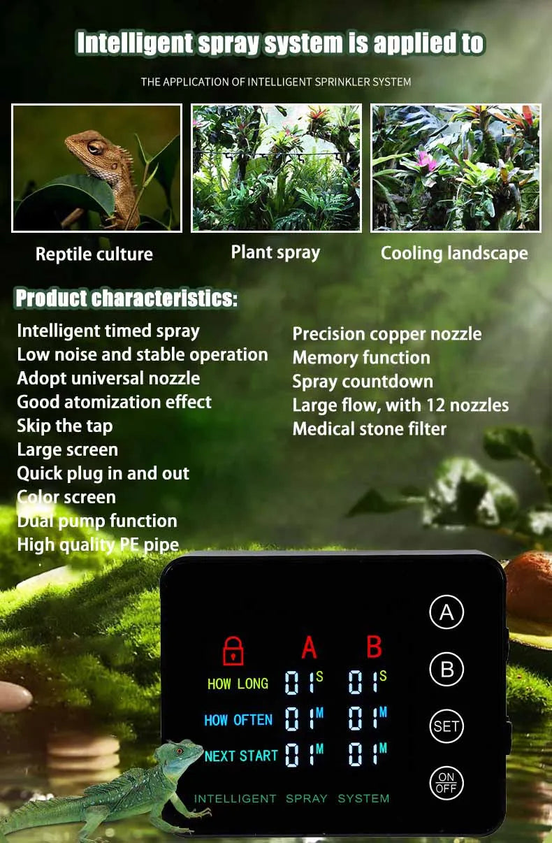 Mist spray system controller with LED display and connected spray tubing