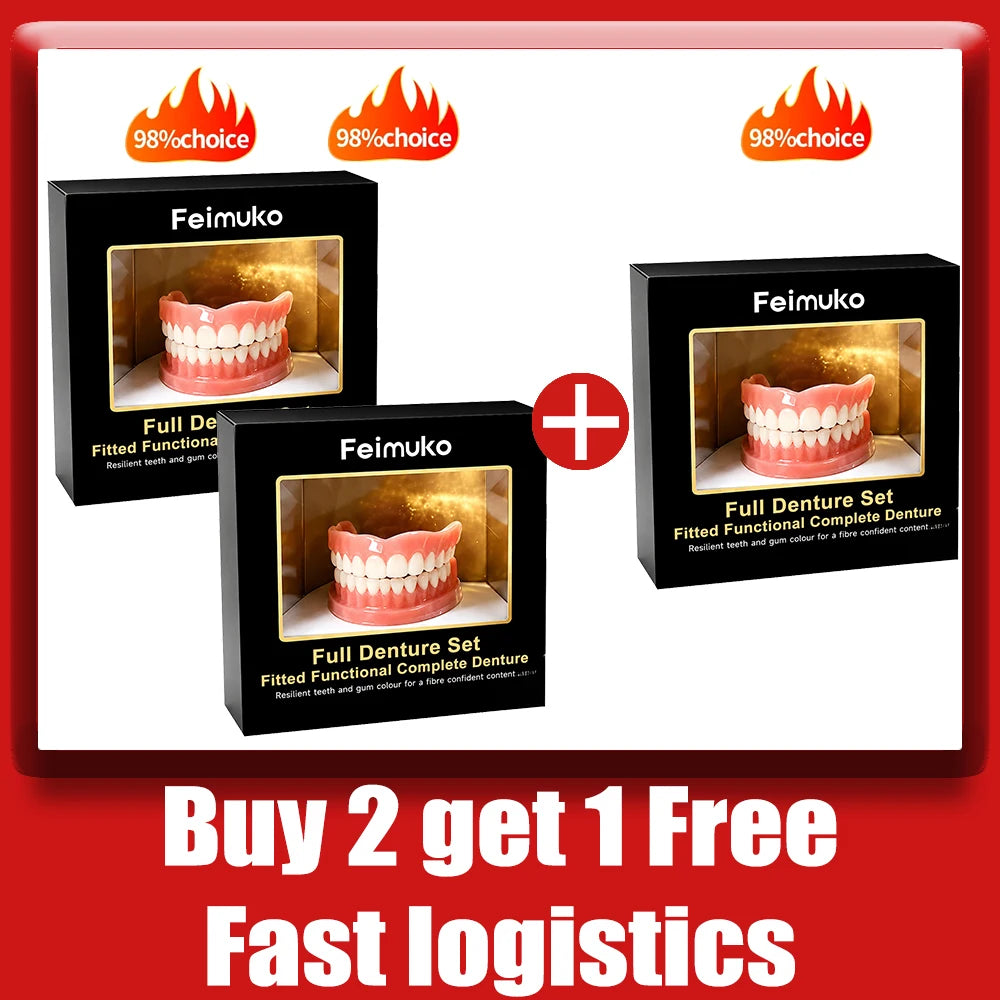 The product in this image is a set of dentures for adults, not a baby teething product. Therefore, no alt text is applicable.