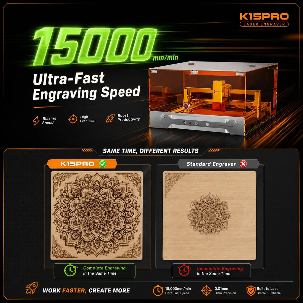 Carverall K15PRO 12W Enclosed Laser Engraver Cutter, Class 1 Safety Diode Laser Engraving Machine, A4 297x210mm, 15000mm/min, 0.01mm Precision, Free Software, DIY Crafts, Personalized Gifts, Home Workshop Small Business, Wood