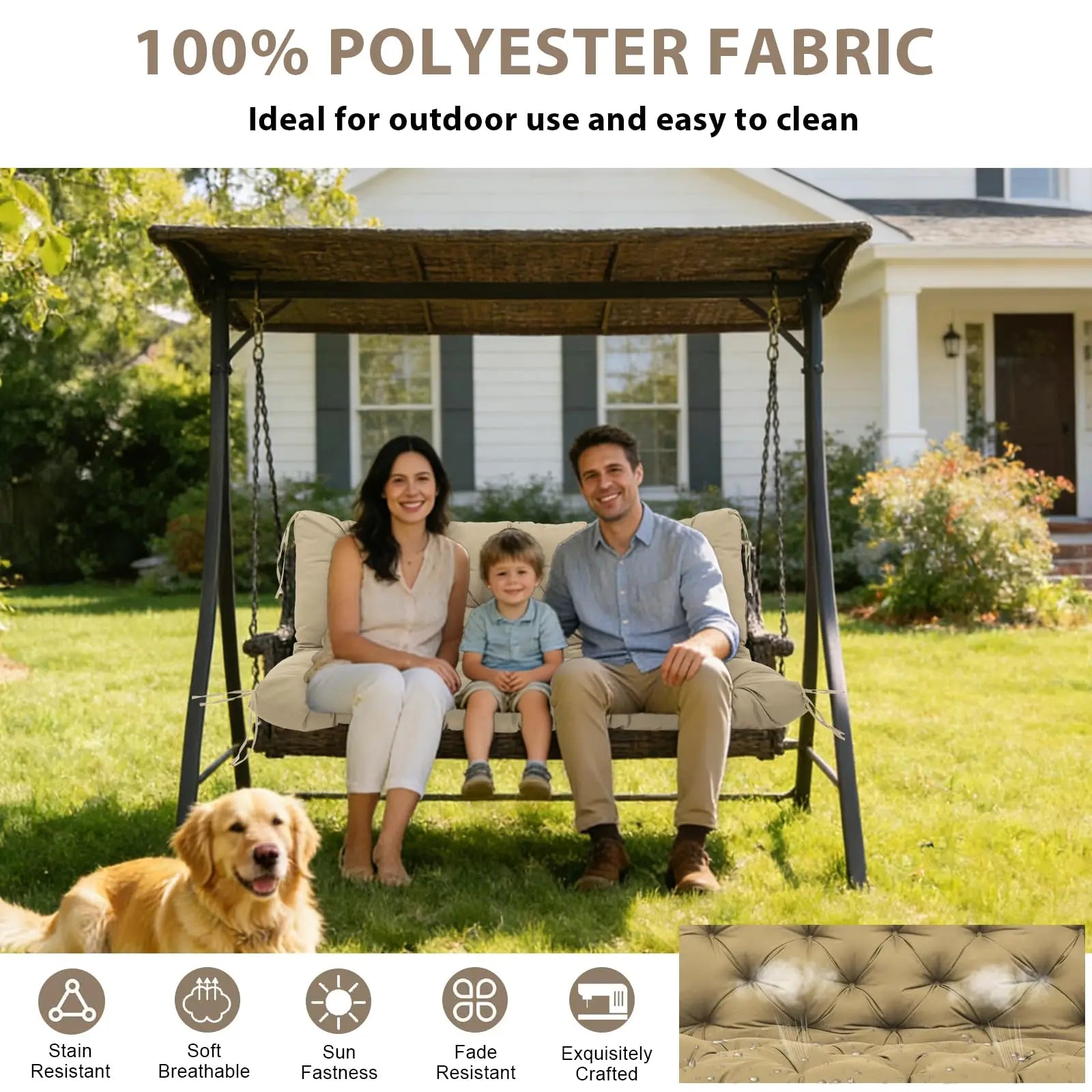Bench Cushion with Backrest 2 or 3 Seat Swing Replacement Cushions Overstuffed for Garden Patio Furniture Loveseat Swing Outdoor