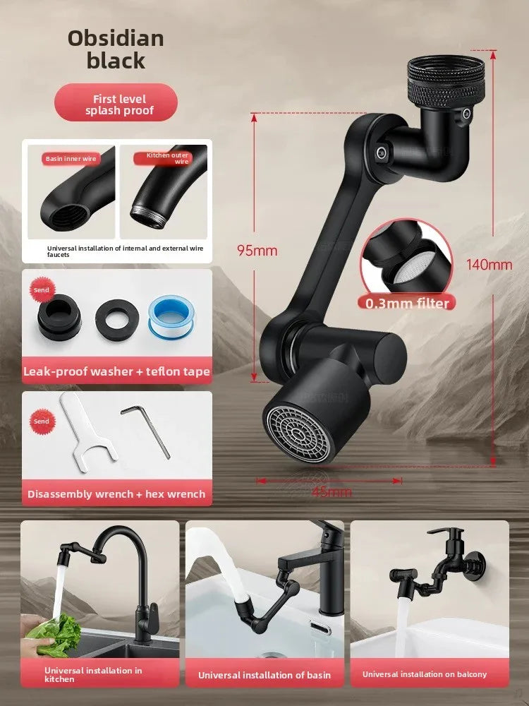 Robotic Arm Universal Faucet Extender Rotatable Nozzle Washbasin Multi-functional Universal Connector Splash-proof Artifact