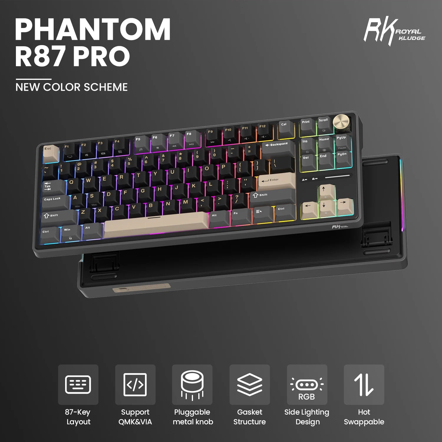 RK Royal Kludge RK R87Pro Gasket Wired Gamer Keyboard Hot-swappable 88 Keys Mechanical Keyboard 88% RGB Backlit With PBT Keycaps