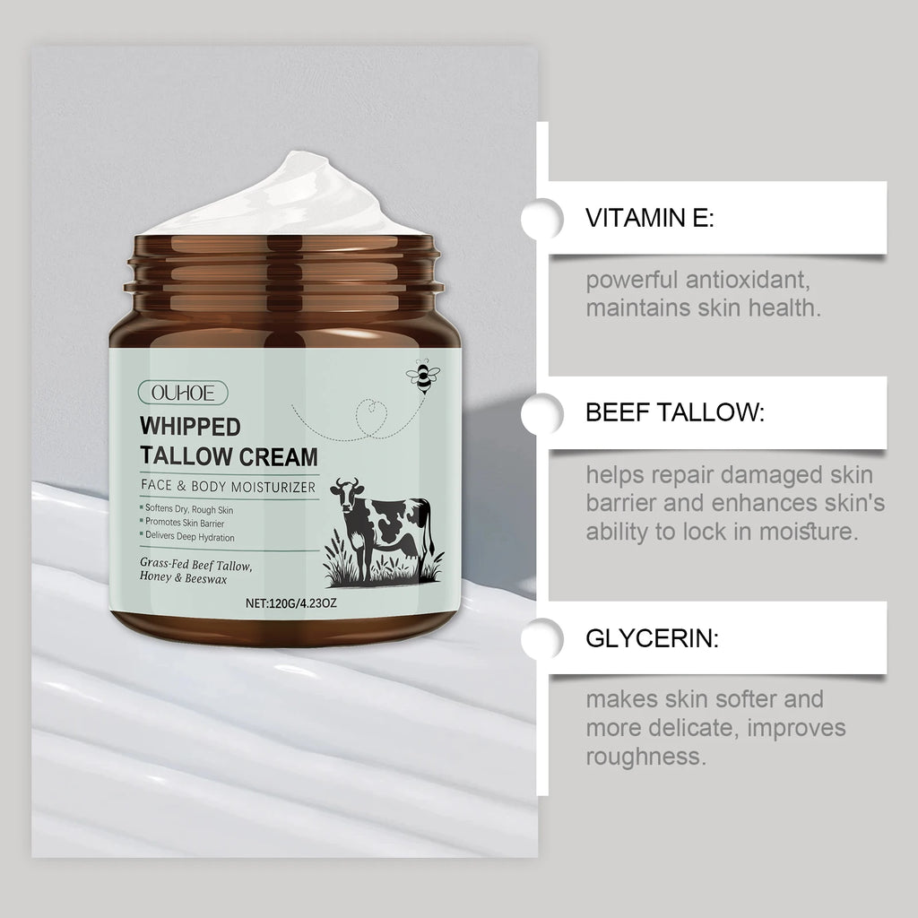 Whipped Tallow Cream Deep Nourish Fade Fine Lines Anti Aging Brighten Improve Dryness Natural Tallow Facial Moisturizing Cream
