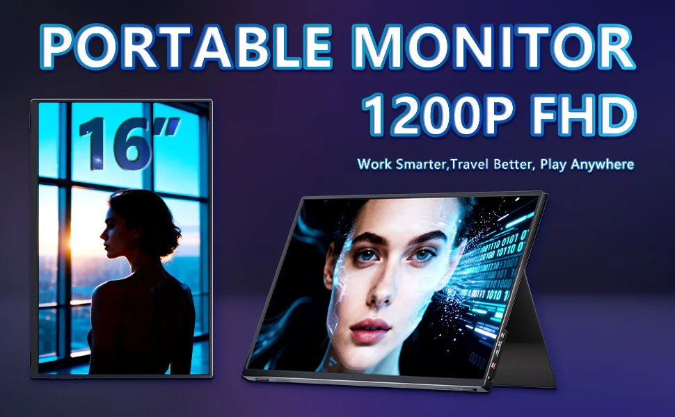 16" 2.5K 165hz 144hz Portable Monitor 1920*1200 16:10 100%sRGB 450Cd/m² Travel Gaming Display for Laptop Switch ps4 ps5 Xbox