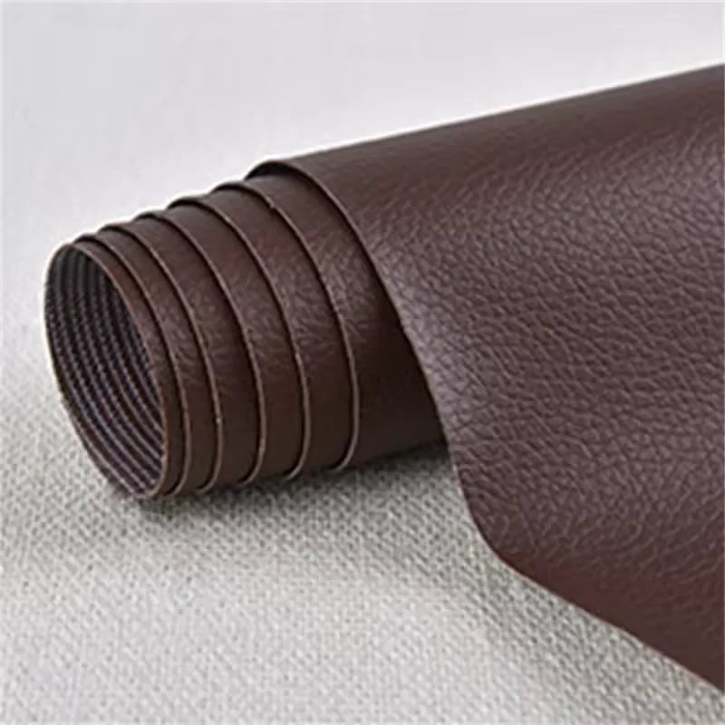 Self-adhesive PU leather repair sticker roll, dark brown textured faux-leather sheet
