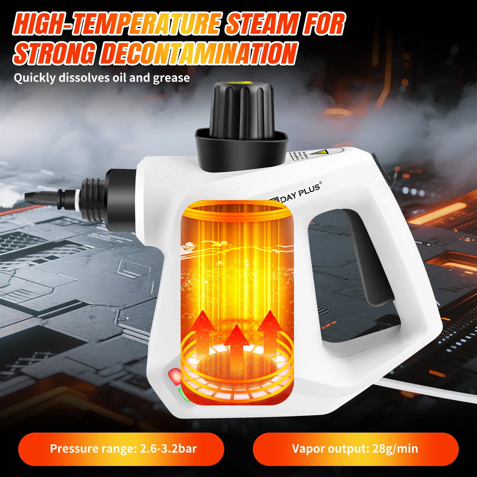 Tidesmit high pressure steam cleaner featuring 9-piece accessory set and steam cannon for versatile surface cleaning.