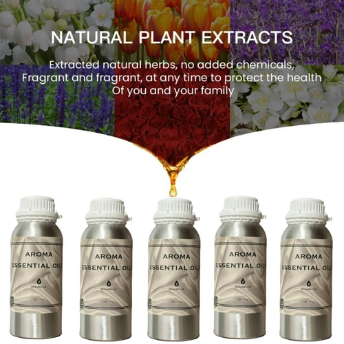Silver bottles of natural aromatherapy essential oils for wellness, featuring lavender, rose, and floral extracts.