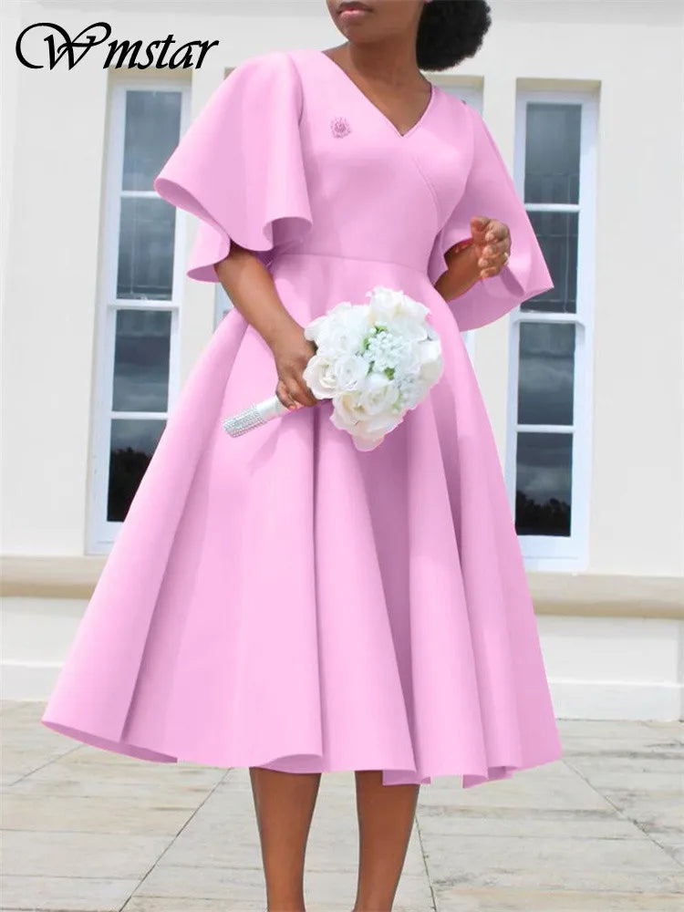 Wmstar Dresses for Women V Neck Elegant Fashion Party Maxi Dress New in Summer Fashion Clothes Wholesale Dropshipping S-3XL