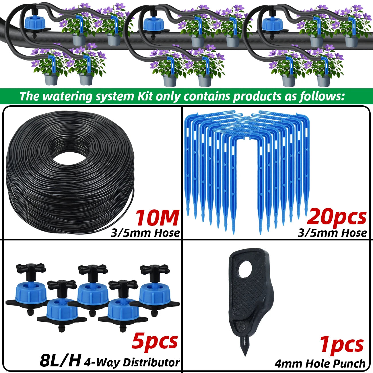KESLA Drip Irrigation Kit 10-100M 4Way 2Way 8L Drip Arrow 3/5mm Hose Watering System Dripper Sprinkler Pot Planting Greenhouse