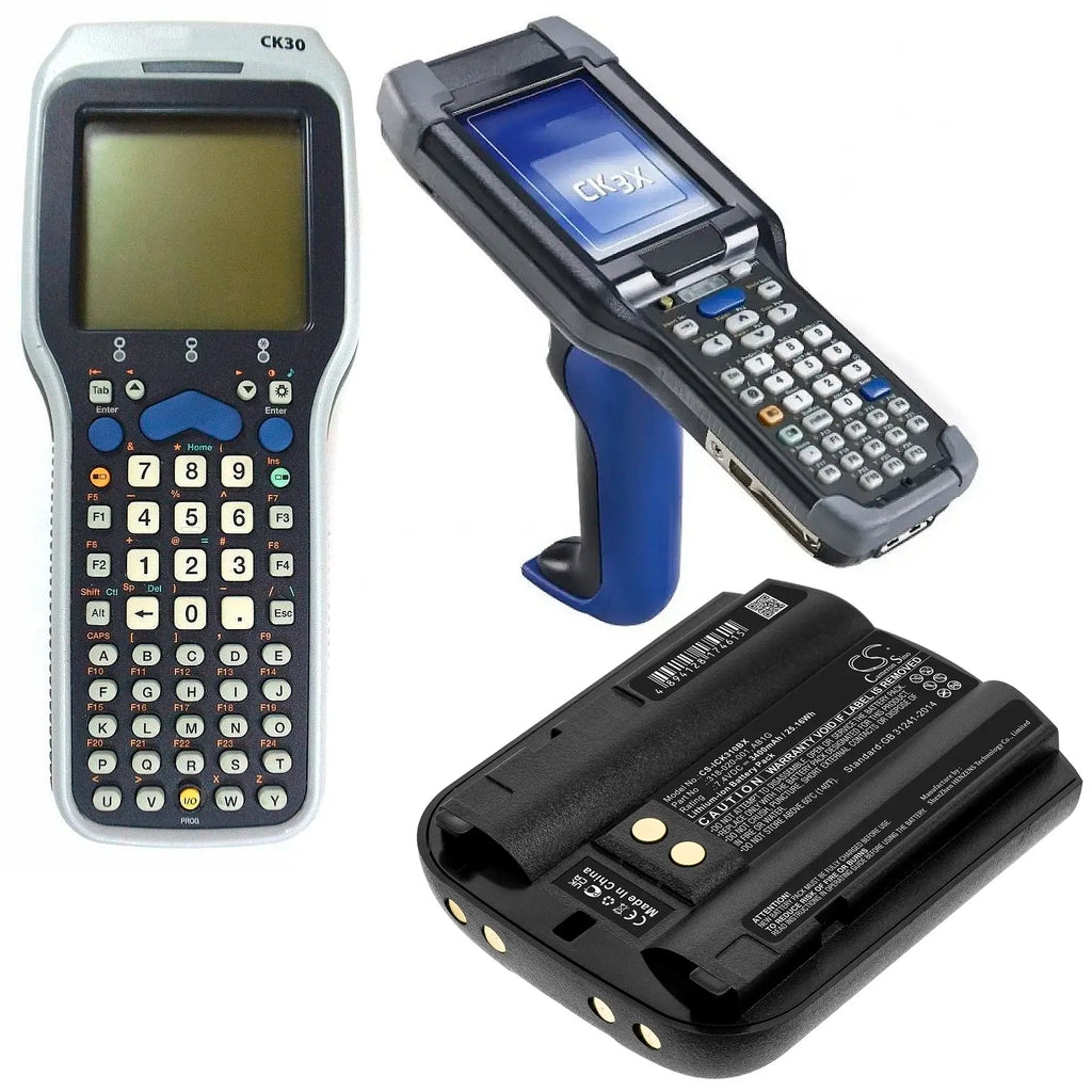 Black barcode scanner battery with handheld barcode scanner and keypad