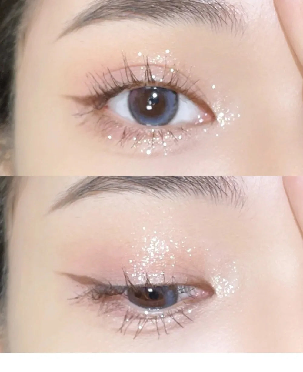 Tidesmit monochrome glitter eyeshadow and shimmering highlighter powder texture close-up for radiant face makeup