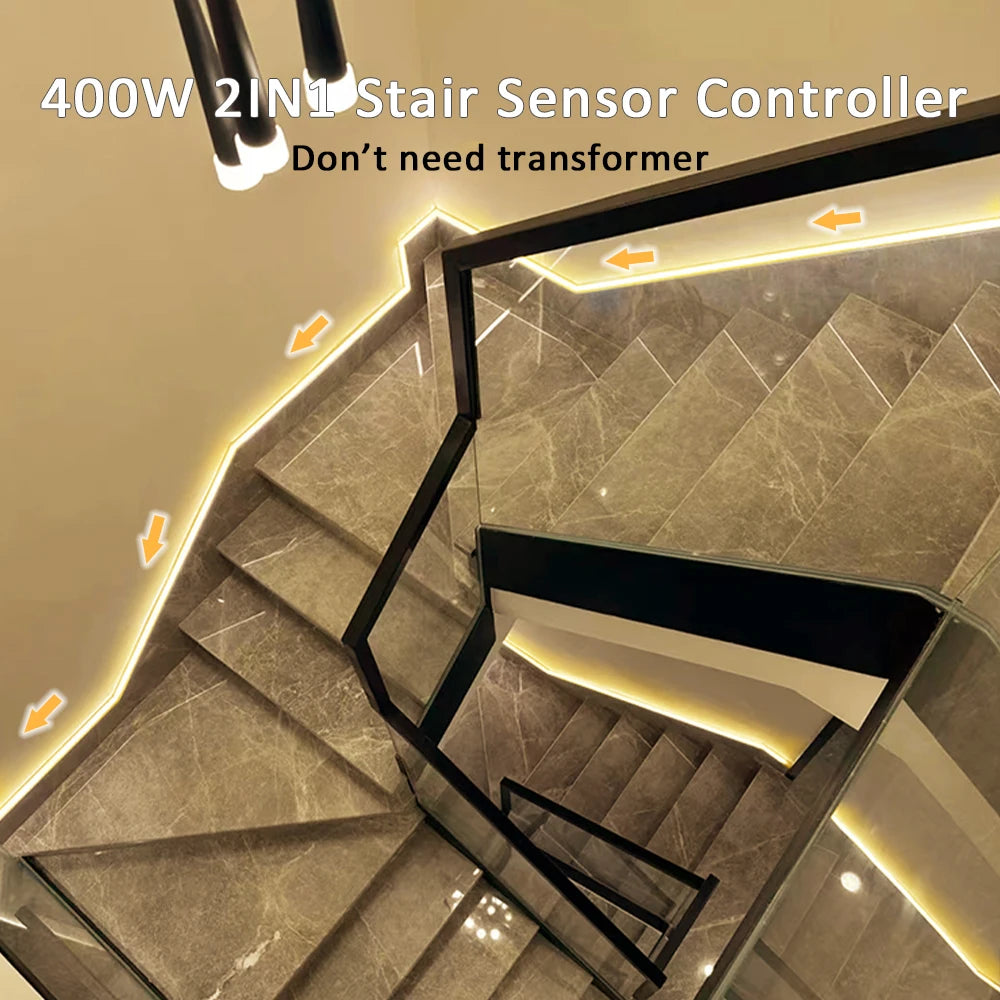 5M 10M 15M Sensor Motion Stairs LED Strip Light Kit 24V COB Water Flow Staircase Step Lighting for Interior Ladder Corridor Lamp
