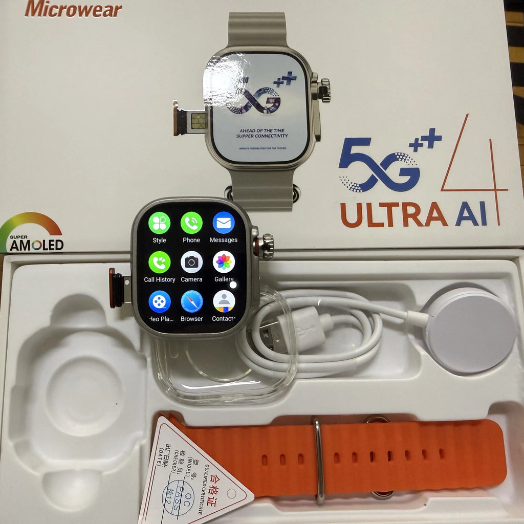 Microwear Ultra Ai4 Smartwatch 5G LTE Full Netcom Smart Watches With 180° Rotary Camera 500+ watchfaces free download GPS WIFI