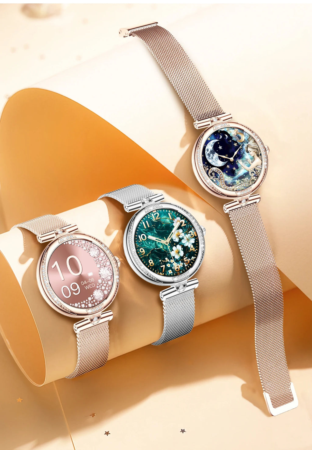 LIGE New Women Watch 1.19" 390*390 AMOLED Display Heart Rate Blood Oxygen Monitoring Bluetooth Call Fashion Diamond Smartwatch