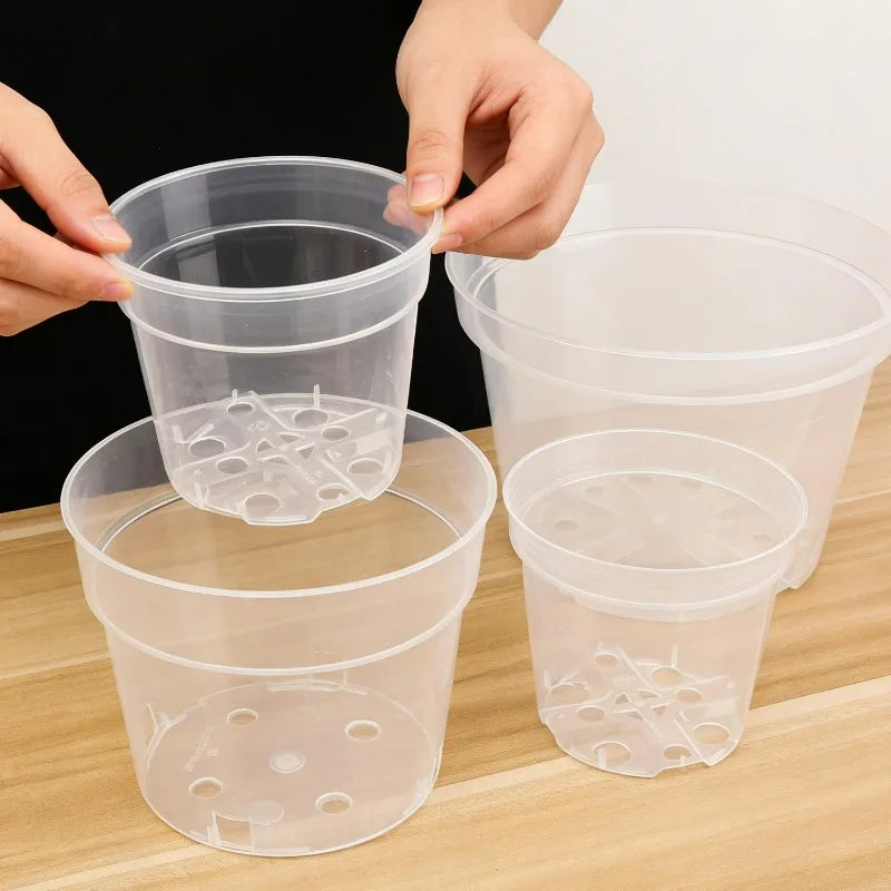 5/1x Clear Nursery Pots with Drainage Holes Indoor Outdoor Seed Starting Transparent Plastic Flower Pot Home Garden Supplies