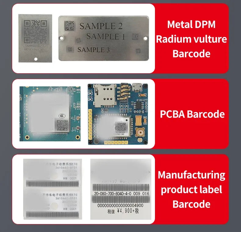 Barcode scanning samples on metal DPM, PCB, and manufacturing product label cards