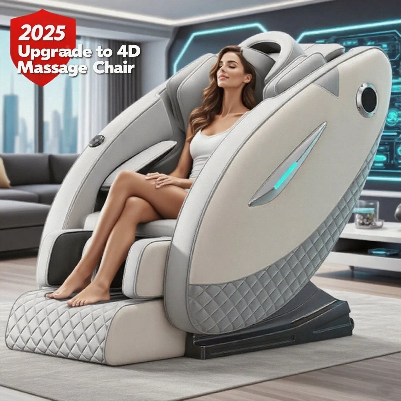 4D Zero Gravity Full Body Shiatsu Massage Chair with Heat Therapy Massage Chairs Light Gray Tidesmit