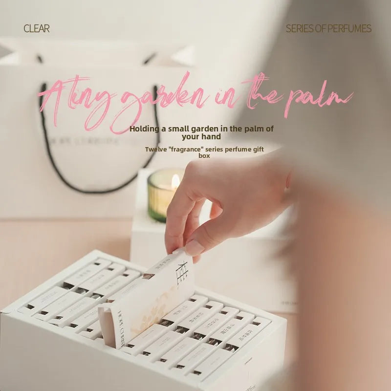 HOPE CHRISTINE mini perfume gift set featuring 5ml floral-scented glass bottles in an elegant white box set.