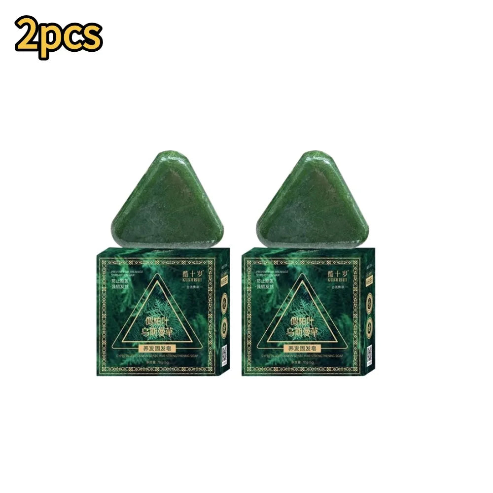 1-10PCS Triangle Shampoo Bar, Usman Grass Shampoo Bar,Nature Seven Green Soap Shampoo, Calming & Strengthens Hair for Women Men