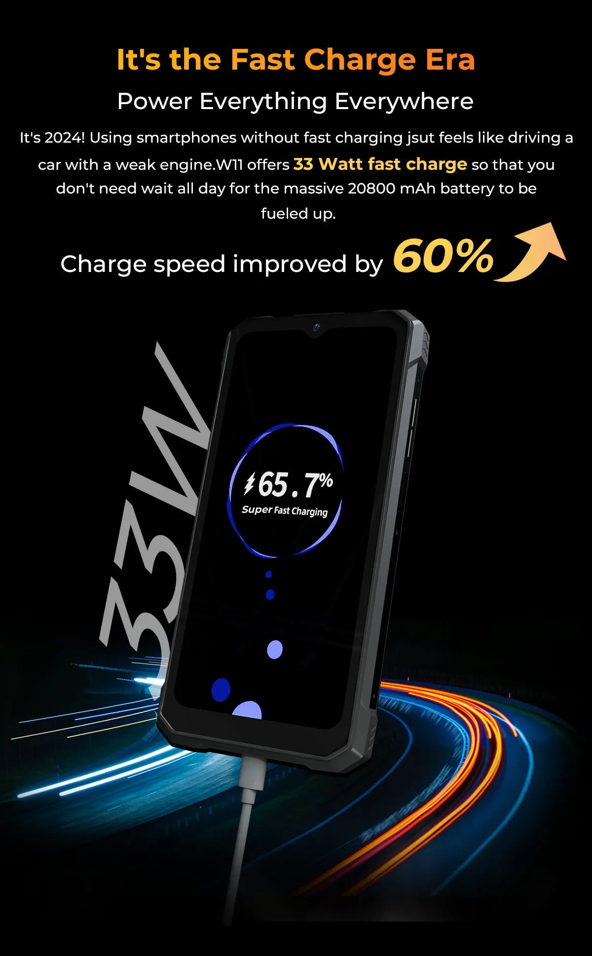 HOTWAV W11 Rugged Phone 20800mAh Battery 6.6 Inch FHD+ 12GB+256GB 33W Fast Charging 280LM Flashlight NFC Smartphone Android 13