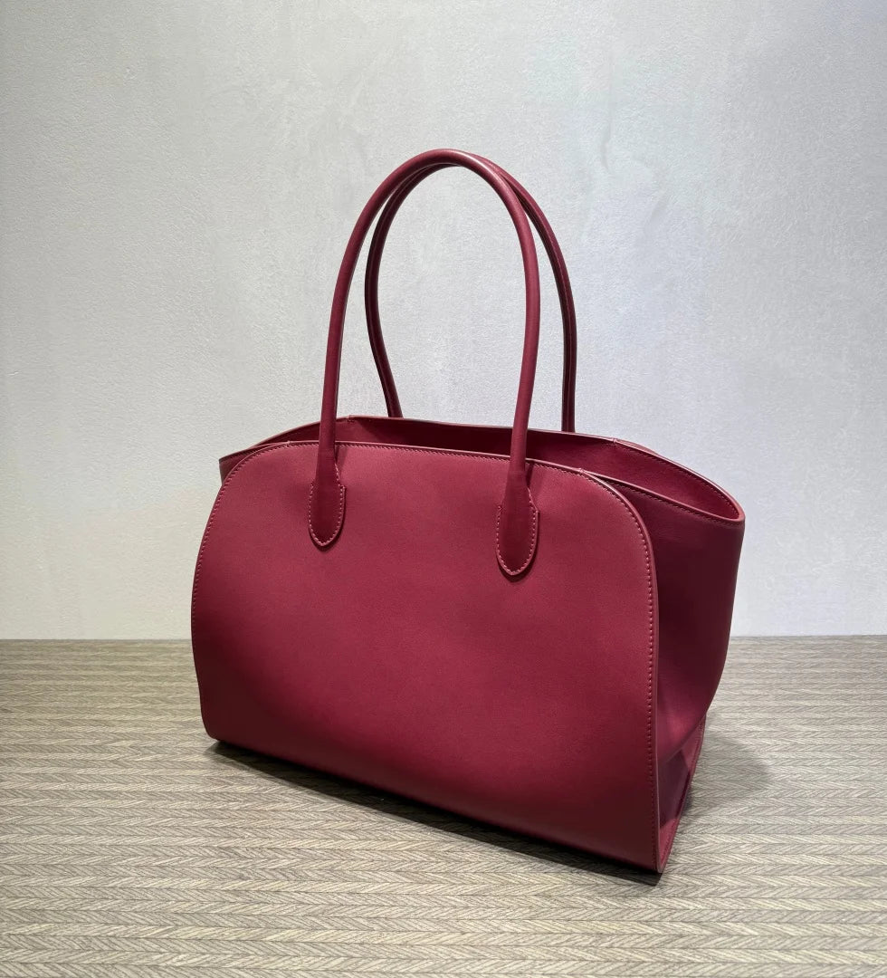 2026 high-quality genuine leather Marlo 12 inch 14 inch saddle leather tote bag, women's shoulder bag, high-end leather texture,