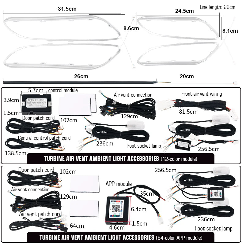 Mercedes-Benz Turbine LED Air Vents - 64 Color Ambient Lighting Kit Tidesmit