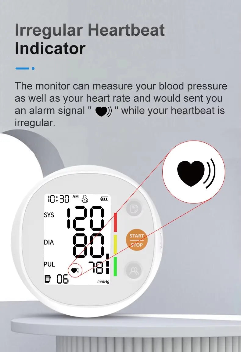 One Click Measure Round Arm Blood Pressure Monitor Automatic Backlight High Accurate Electronic BP Measuring Machine Home