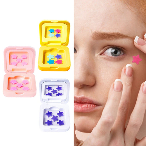Hydrocolloid acne patch stickers in four colored star shapes, open double case