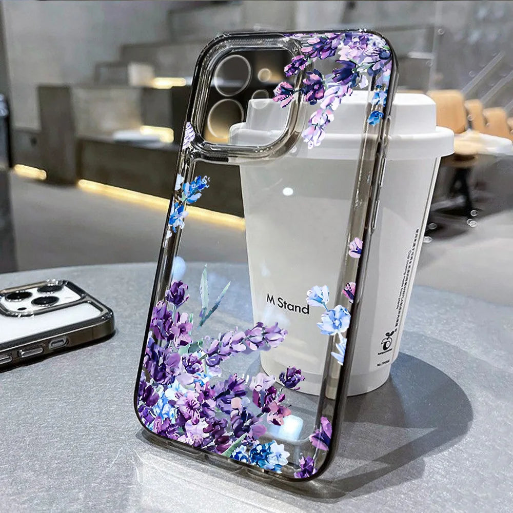 Purple Flower Phone Case for iPhone 16 - Slim Fit Shock-Absorbing Cover Black JW37 Tidesmit