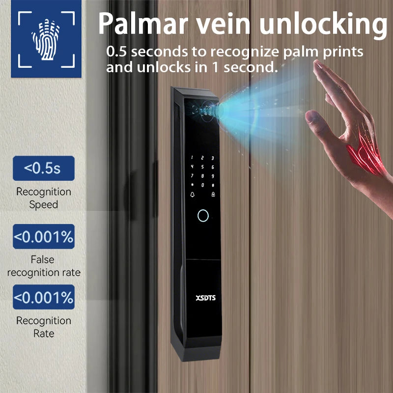 XSDTS TT-LOCK APP Voice Intercom Palmar vein Camera Smart Lock 3D Face Recognition Fingerprint Password Smart Door Lock
