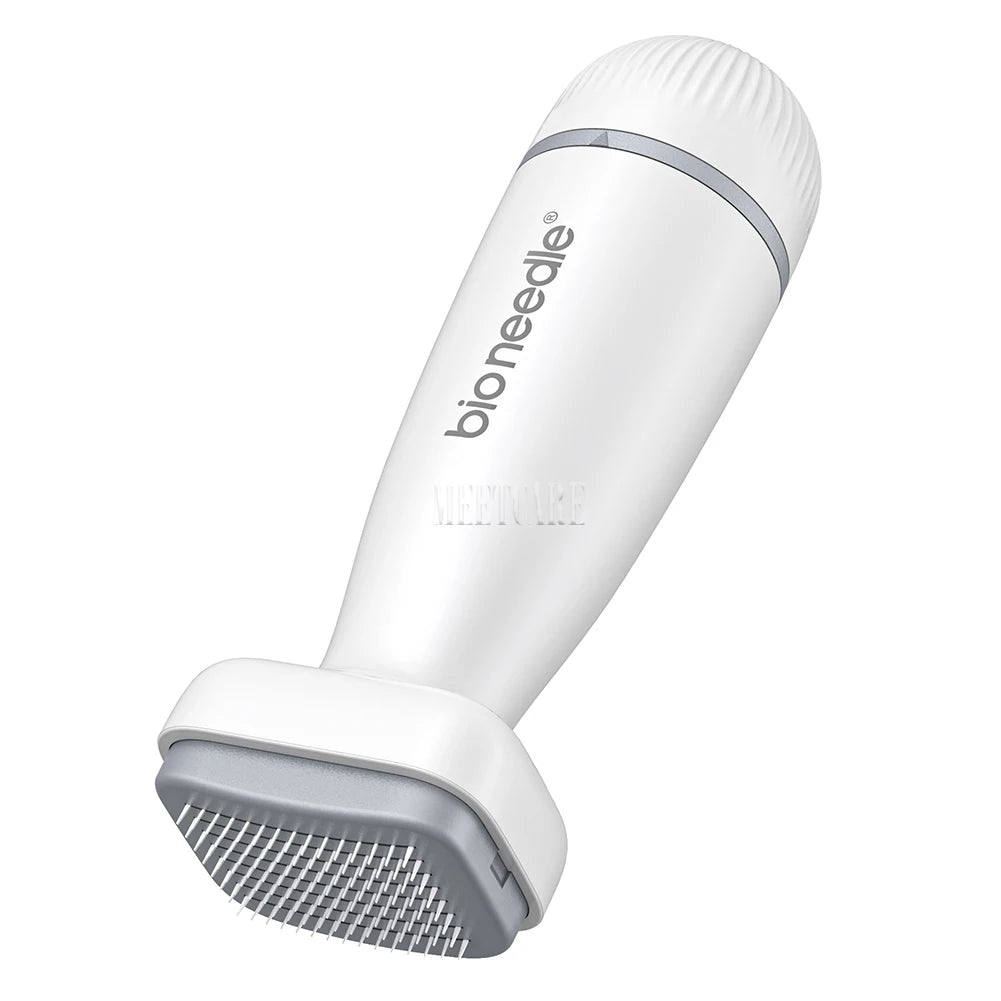 White Bioneedle 120-pin adjustable derma stamp for hair and beard regrowth microneedling skin treatment device.