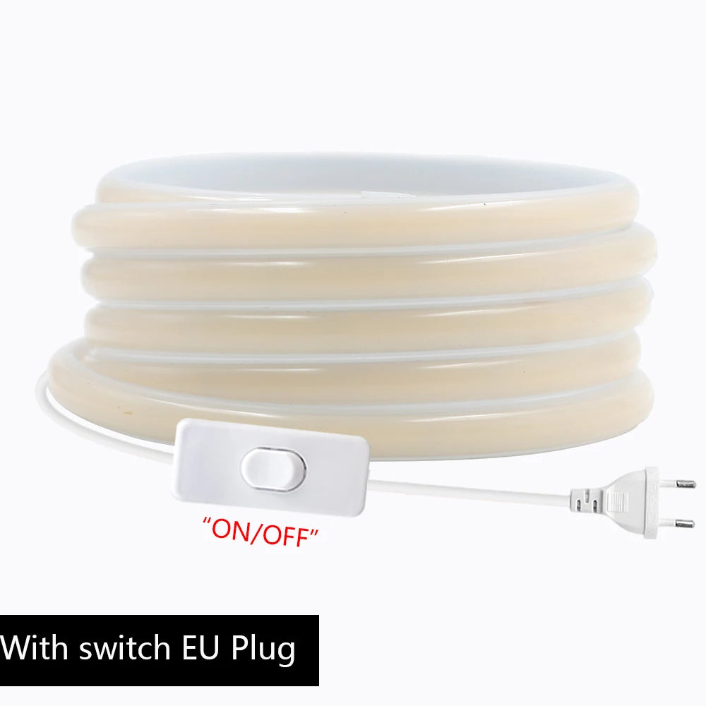 220V Dimmable COB LED Strip Light 288 LEDs/M Dimmer Switch ON/OFF Waterproof EU Plug Flexible Neon Lamp Decor 3000K 4000K 6000K