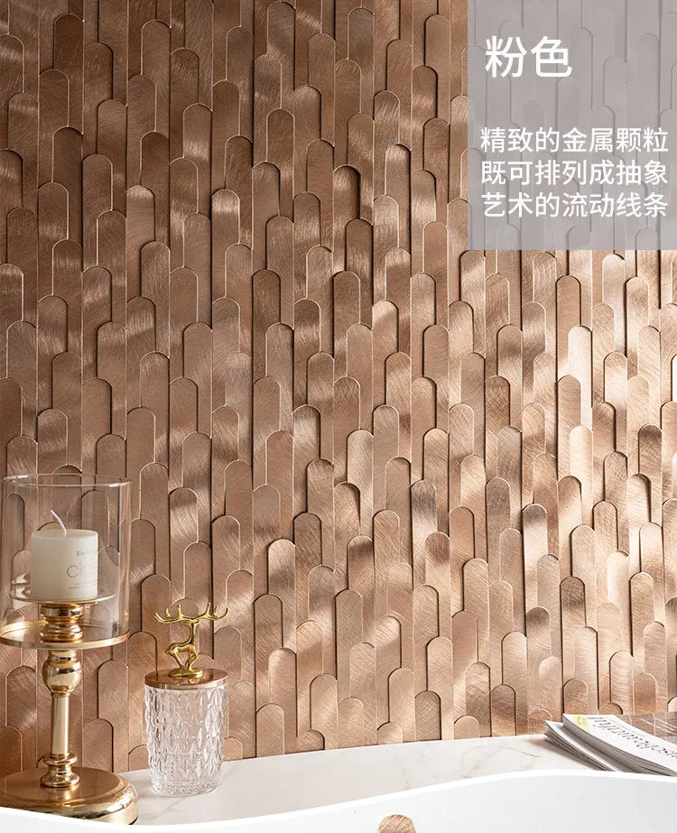 Long Strip 3D Metal Mosaic Tile Peel and Stick Self Adhesive Wall Sticker for Coffee Bar Bathroom Backsplash Wall Decor
