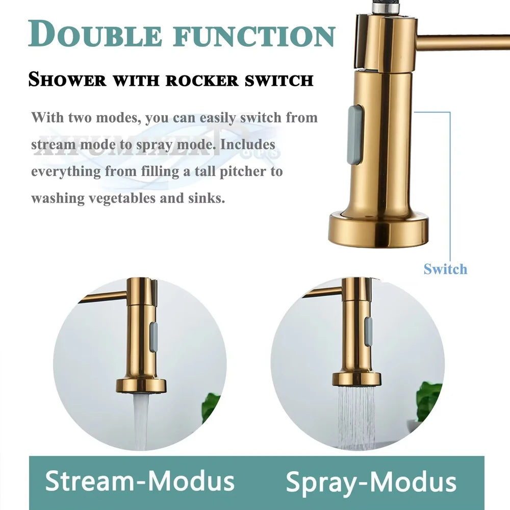 Kitchen Sink Faucet Single Hanlde Single Hole 2 Ways Sprayer Hot and Cold Water Tap Deck Mounted Bathroom Kitchen Crane