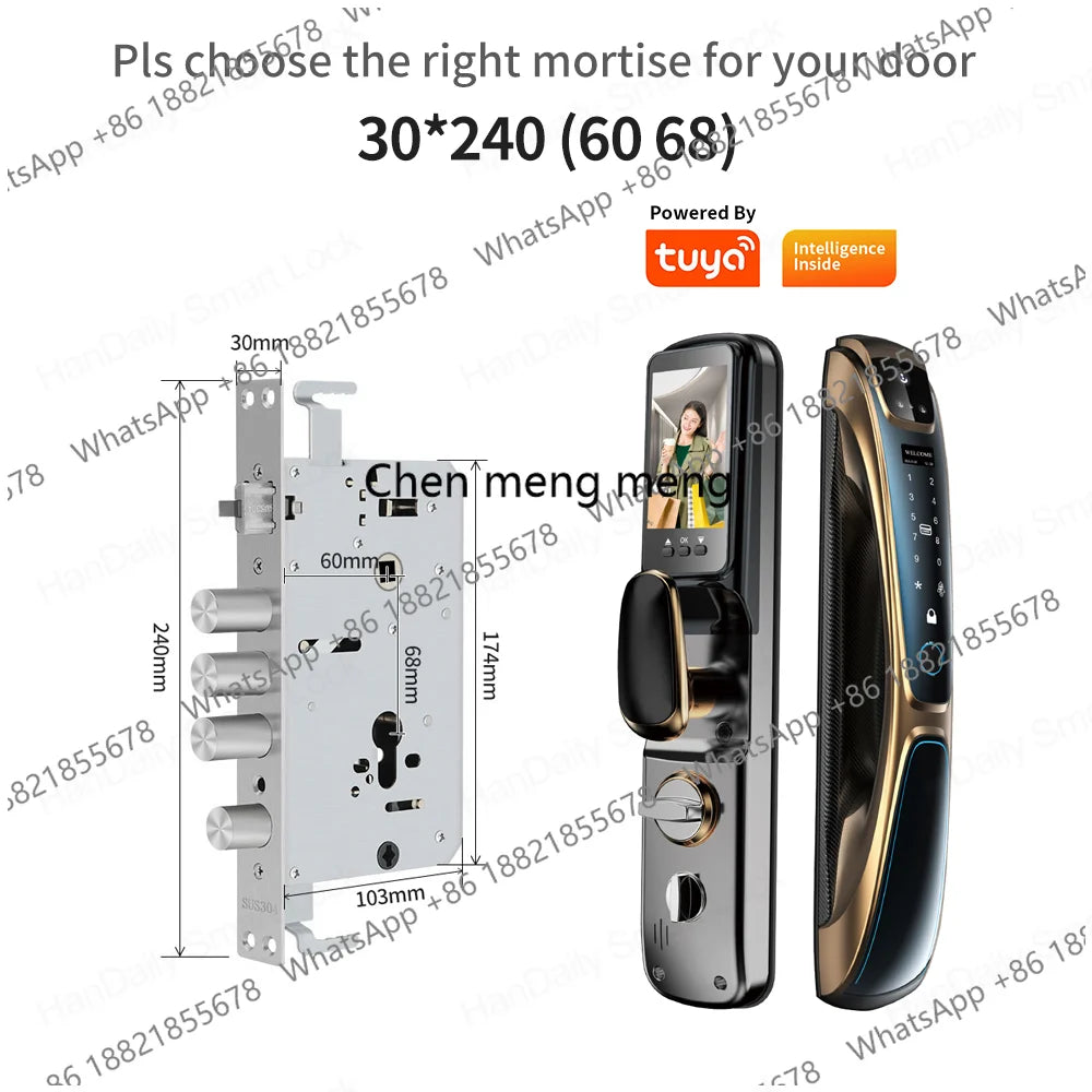 Automatic Fingerprint Electronic Digital Tuya 3D Face Recognition Door Lock Smart Cards Keys Video Camera Lock For Home