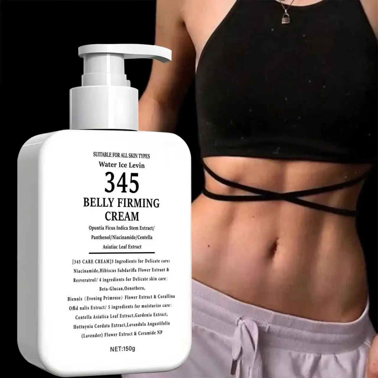 Water Ice Levin 345 Belly Firming Cream, 150g, with Niacinamide & Centella, Lightweight Moisturizes for Elastic, Firm Belly Skin