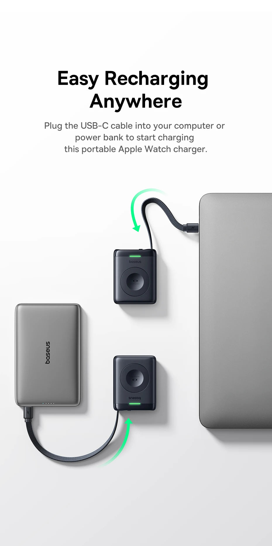 Baseus 5W Magnetic Wireless Charger For Apple Watch USB-C Built-in Cable For Apple Watch S1-S10 SE SE2 Ultra2