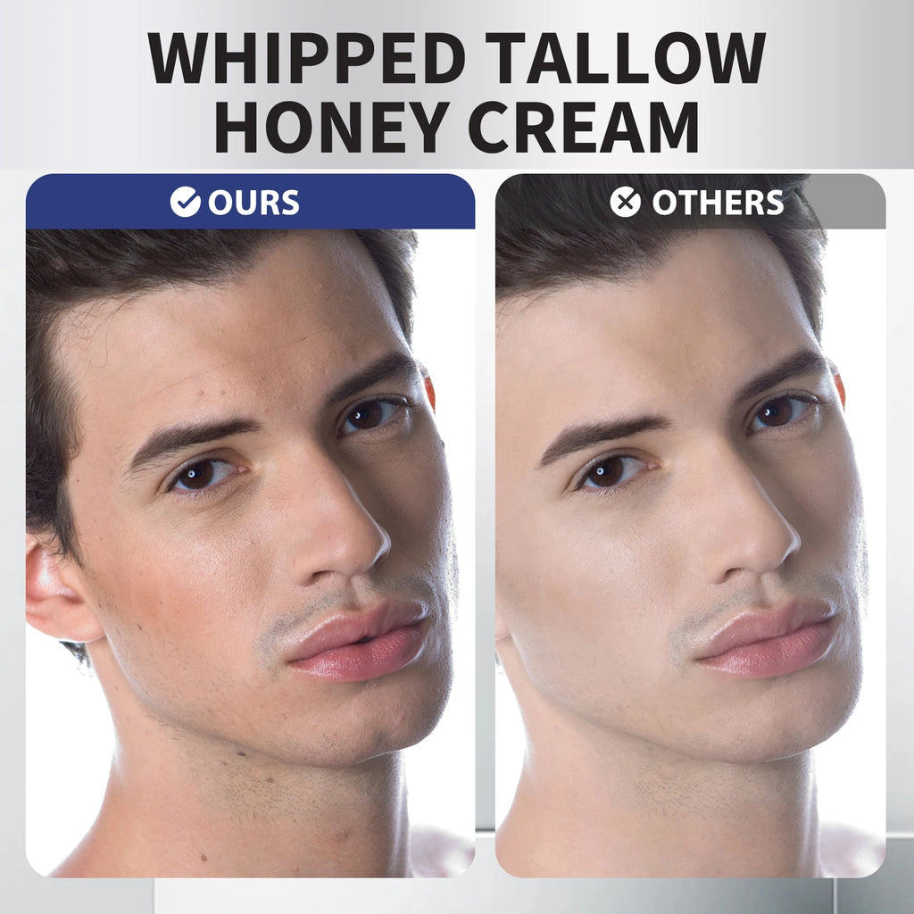 Men's Whipped Tallow Honey Cream 60g - Tallow & Manuka Honey, Non-Greasy Moisturizing Face & Body Balm for Dry Skin Care.