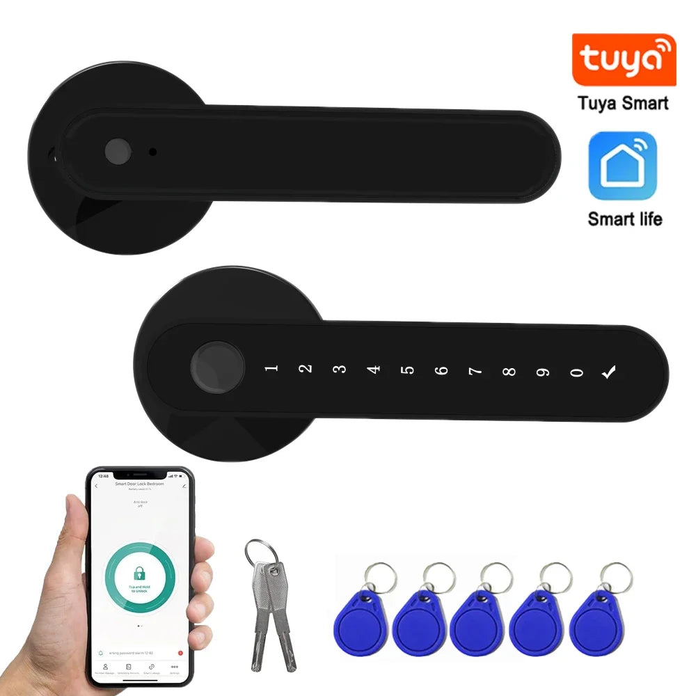 Smart Fingerprint Door Lock 5 in 1 Keyless Entry Door Knob Lock with Handle Smart Life APP Electronic Biometric Door Lock
