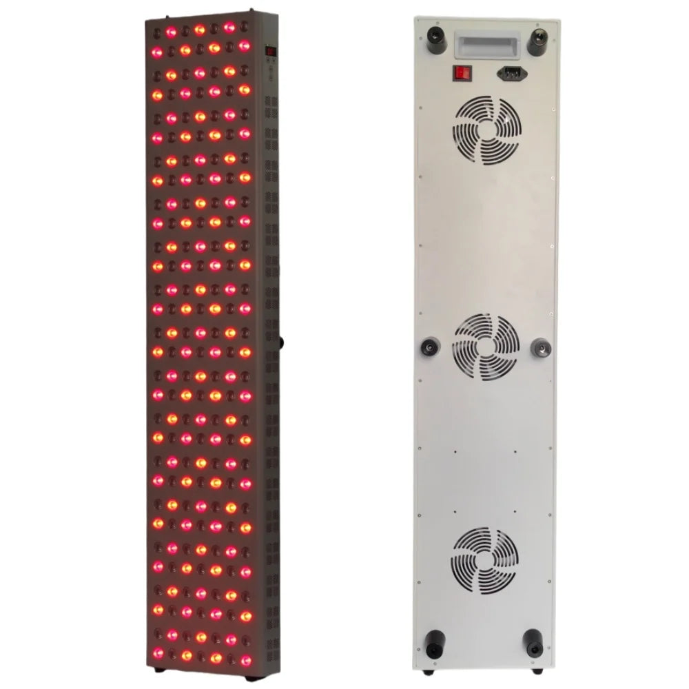 Red and infrared LED light therapy panel for pain relief and skin rejuvenation with cooling fans and EU power plug.