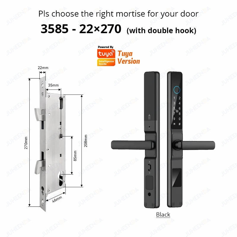 Tuya Wifi App Waterproof Smart Aluminum Door Lock Euro Double Hook Mortise Fingerprint Password Electronic Sliding Door Lock