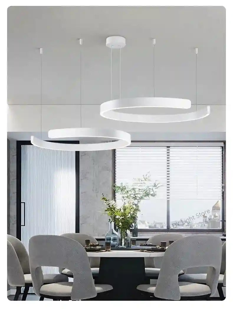 Modern 3-Ring LED Chandelier - Adjustable Dimmable Black Finish Tidesmit