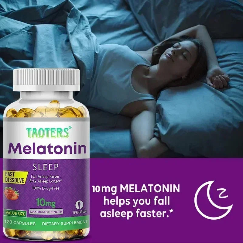Melatonin capsules 10MG - promotes restful sleep and reduces stress, uninterrupted sleep, antioxidant effect