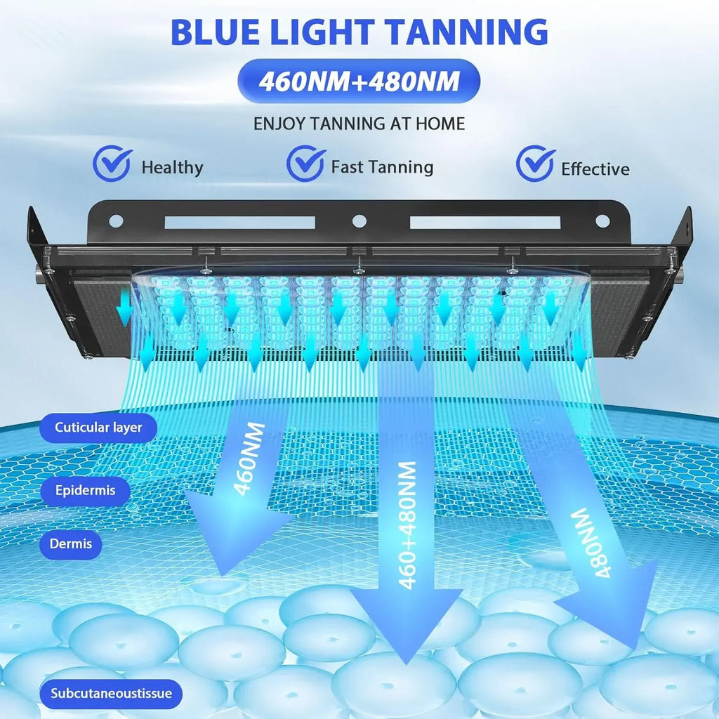 50W blue light home tanning lamp with 96 LED beads, 460nm-480nm wavelengths for effective skin tanning and body care.